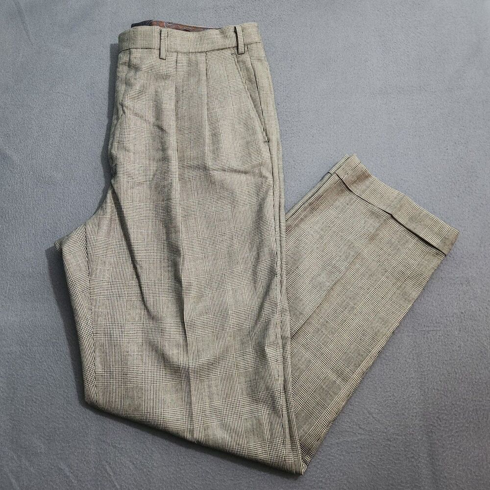 Lauren Ralph Lauren Dress Pants Men 38X33.5 Black Glen Check Pleated Cuffed